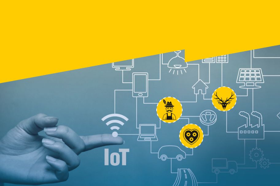 Eine Hand verbindet sich mit dem WLAN-Zeichen und anderen Symbolen