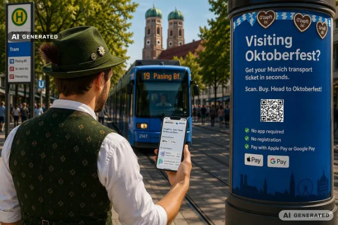Mann mit Smartphone in der Hand scannt QR Code um das MVG Wallet Ticket zu nutzen
