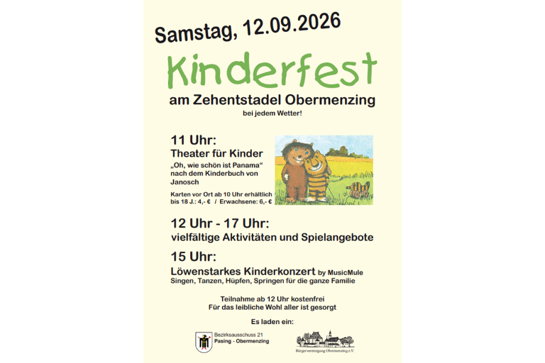 Plakat Kinderfest am Zehentstadel Obermenzing
