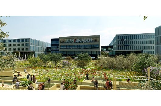 Visualisierung des Willy- Brandt-Platzes mit Blick auf die Riem Arcaden