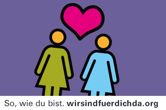 Postkartenmotiv "lesbisch"  der Juggendaktion "Wir sind für Dich da!"