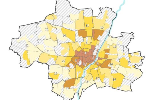 Erwerbstaetigendichte in den Stadtbezirksteilen 2022