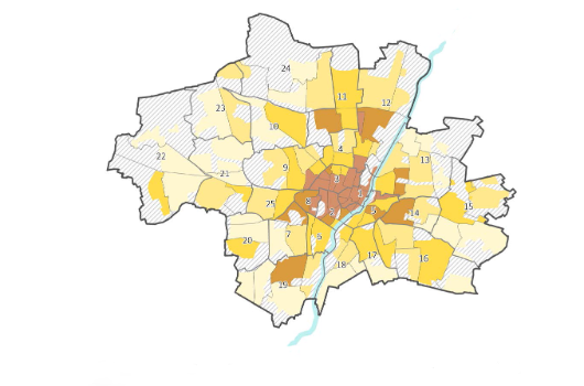 Zahl der Erwerbstaetigendichte in Stadtbezirksteilen 2022