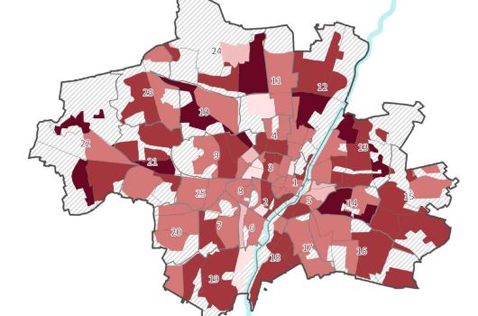 Prognose der relativen Veränderung der Zahl der Erwerbstätigen in den Stadtbezirksteilen von 2022 bis 2040
