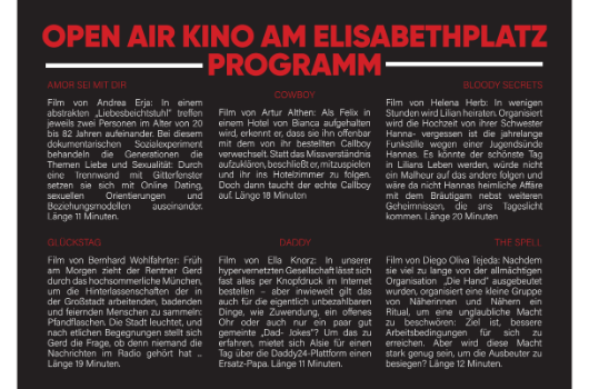 Open Air Kino am Elisabethplatz 2024 Programm
