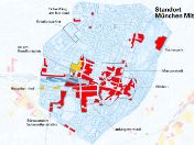 Karte der Münchner Innenstadt mit gelb herausgehobenen Gewerbeflächen