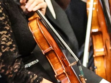 Violinistin der Münchner Philharmoniker hält eine Geige