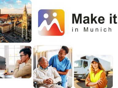 Bilder von Fachkräften und Logo Make it in Munich